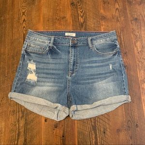 Cello Jean Shorts High Rise Distressed Cuffed 2X